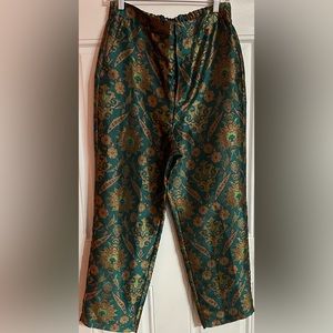 Anthropologie Pants Maeve Melyssa Green Jacquard Crop Trouser Size M